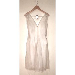 SOLD Lita Mortari 100% Silk Dress V-Neck Sleeveless Knee Length Sheer w/ Slip